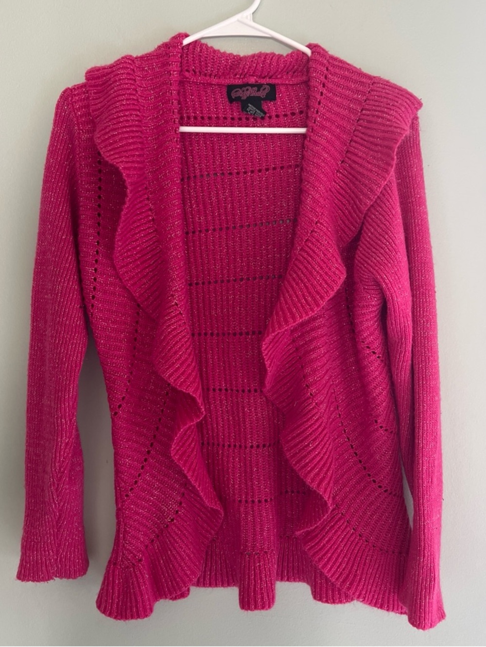 Say What? Hot Pink Fairy Core Ruffle Pastel Goth Wool Cardigan Sweater Large